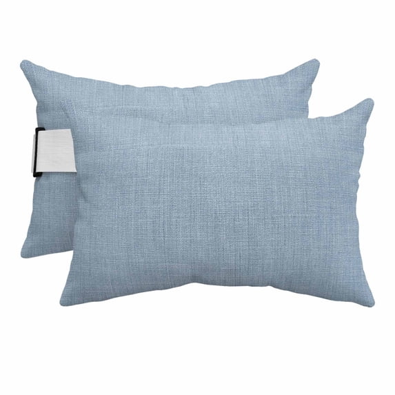 Outdoor Lumbar Pillows with Strap & Insert Sky Blue Linen Recliner Head Pillow Pack of 2 Farmhouse Pure Color Waterproof Headrest Patio Lounge Chair Pillows for Beach Office 11x16 Inch