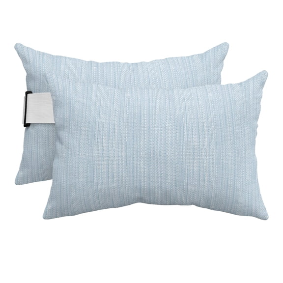 Outdoor Lumbar Pillows with Strap & Insert Sky Blue Linen Weave Texture Recliner Head Pillow Pack of 2 Solid Color Waterproof Headrest Patio Lounge Chair Pillows for Beach Office 11x16 Inch
