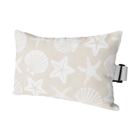 Outdoor Lumbar Pillows with Strap & Insert Starfish Sea Shells Recliner Head Pillow Cream Coastal Marine Life Waterproof Headrest Patio Lounge Chair Pillows for Beach Office 11x16 Inch