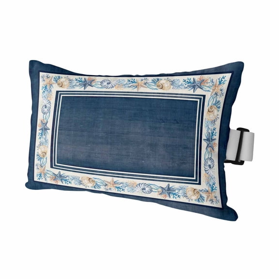 Outdoor Lumbar Pillows with Strap & Insert Starfish Shell Frame Recliner Head Pillow Navy Blue Coastal Coral Waterproof Headrest Patio Lounge Chair Pillows for Beach Office 11x16 Inch