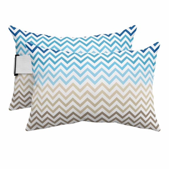Outdoor Lumbar Pillows with Strap & Insert Teal Blue Striped Recliner Head Pillow Pack of 2 Ombre V Shaped Stripes Waterproof Headrest Patio Lounge Chair Pillows for Beach Office 11x16 Inch