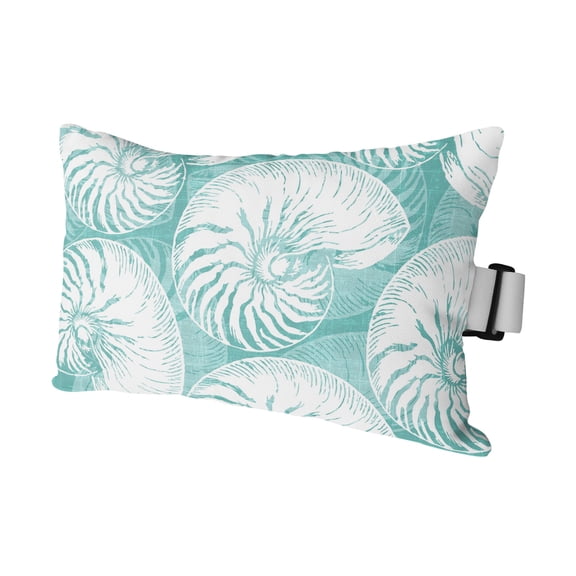 Outdoor Lumbar Pillows with Strap & Insert Teal Shell Recliner Head Pillow Coastal Conch Ocean Marine Life Waterproof Headrest Patio Lounge Chair Pillows for Beach Office 11x16 Inch