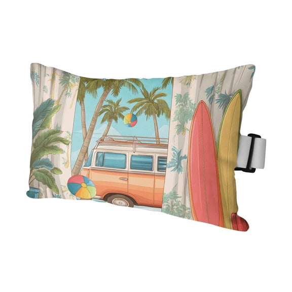 Outdoor Lumbar Pillows with Strap & Insert Tropical Palm Leaves Recliner Head Pillow Camper Van Surfboard Balls Waterproof Headrest Patio Lounge Chair Pillows for Beach Office 11x16 Inch