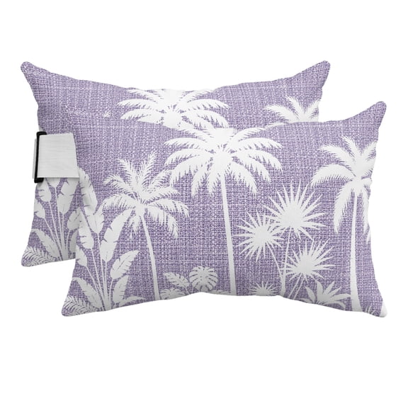 Outdoor Lumbar Pillows with Strap & Insert Tropical Palm Tree Recliner Head Pillow Pack of 2 Summer Coastal Lavender Linen Waterproof Headrest Patio Lounge Chair Pillows for Beach Office 11x16 Inch