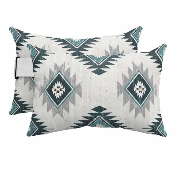 Outdoor Lumbar Pillows with Strap & Insert Turquoise Boho Aztec Recliner Head Pillow Pack of 2 Southwest Tribal Style Waterproof Headrest Patio Lounge Chair Pillows for Beach Office 11x16 Inch
