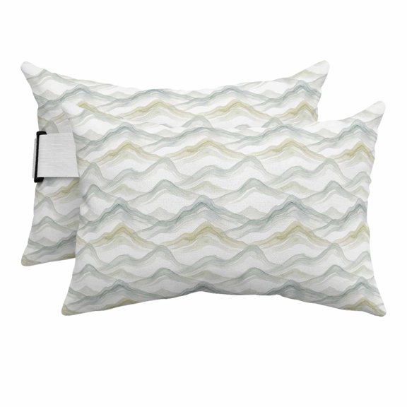 Outdoor Lumbar Pillows with Strap & Insert Waves Mountain Recliner Head Pillow Pack of 2 Abstract Ocean Mist Rippes Waterproof Headrest Patio Lounge Chair Pillows for Beach Office 12x20 Inch