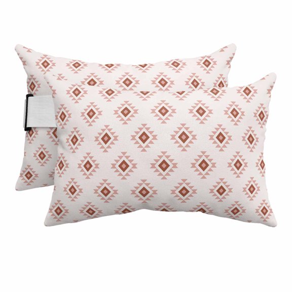 Outdoor Lumbar Pillows with Strap & Insert Western Aztec Tribal Recliner Head Pillow Pack of 2 Pink Geometric Boho Waterproof Headrest Patio Lounge Chair Pillows for Beach Office 11x16 Inch