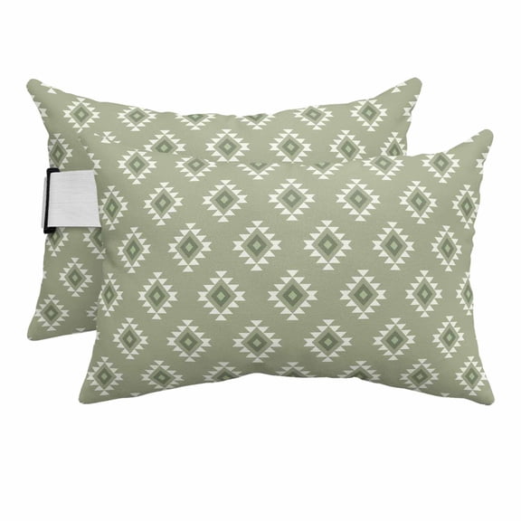 Outdoor Lumbar Pillows with Strap & Insert Western Aztec Tribal Recliner Head Pillow Pack of 2 Sage Green Geometric Boho Waterproof Headrest Patio Lounge Chair Pillows for Beach Office 11x16 Inch