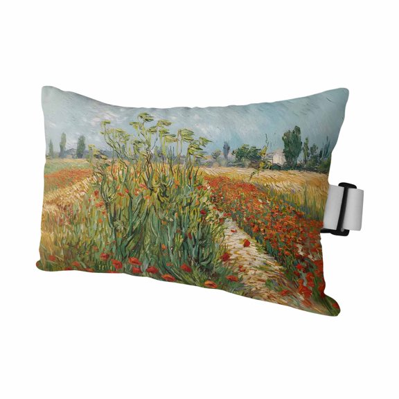 Outdoor Lumbar Pillows with Strap & Insert Wildflower Field Recliner Head Pillow Farmhouse Red Poppy Oil Painting Waterproof Headrest Patio Lounge Chair Pillows for Beach Office 11x16 Inch