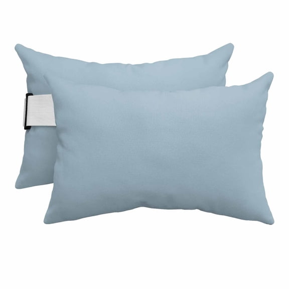 Outdoor Lumbar Pillows with Strap & Insert Winter Sky Blue Recliner Head Pillow Pack of 2 Solid Color Waterproof Headrest Patio Lounge Chair Pillows for Beach Office Chaise Chair 11x16 Inch