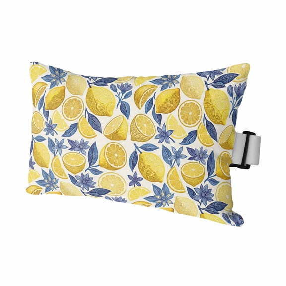 Outdoor Lumbar Pillows with Strap & Insert Yellow Lemon Slice Recliner Head Pillow Fruit Blue Flower Leaves Waterproof Headrest Patio Lounge Chair Pillows for Beach Office 11x16 Inch