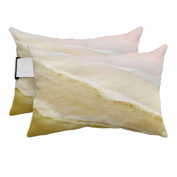 Outdoor Lumbar Pillows with Strap & Insert Yellow Ocean Waves Recliner Head Pillow Pack of 2 Ombre Beach Spray Waterproof Headrest Patio Lounge Chair Pillows for Beach Office 11x16 Inch