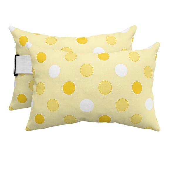 Outdoor Lumbar Pillows with Strap & Insert Yellow Polka Dots Recliner Head Pillow Pack of 2 Funny Circles Spots Waterproof Headrest Patio Lounge Chair Pillows for Beach Office 11x16 Inch