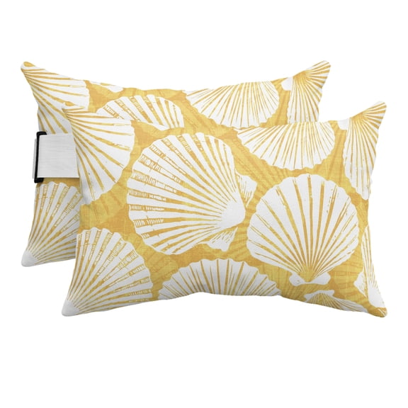 Outdoor Lumbar Pillows with Strap & Insert Yellow Sea Shell Recliner Head Pillow Pack of 2 Coastal Ocean Scallop Waterproof Headrest Patio Lounge Chair Pillows for Beach Office 11x16 Inch