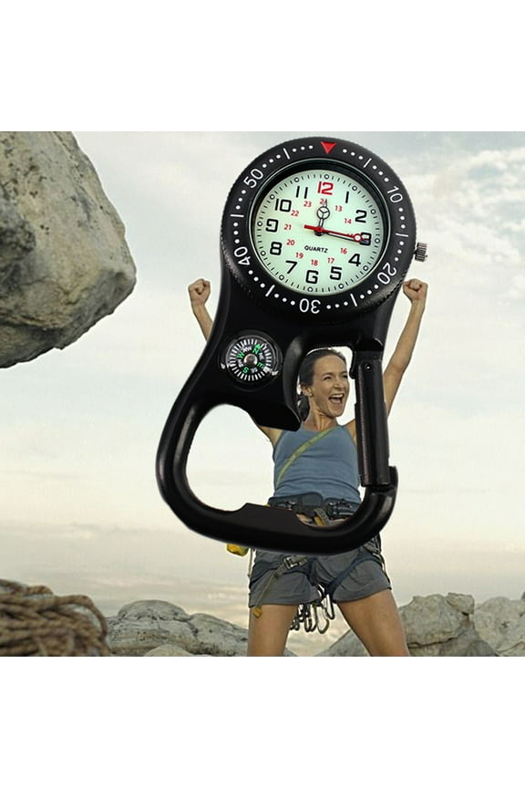 Outdoor Luminous Compass Bottle Opener Backpacker Fob Clip-On Carabiner Watch