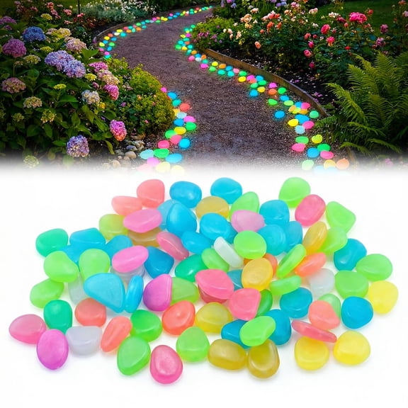 Outdoor Luminous Stones for Glow in the Dark Walkways, Garden River Pebbles, Artificial Landscape Rocks for Driveway Walkway Stepping Stone Paths with Natural Look (Mix-50pcs)