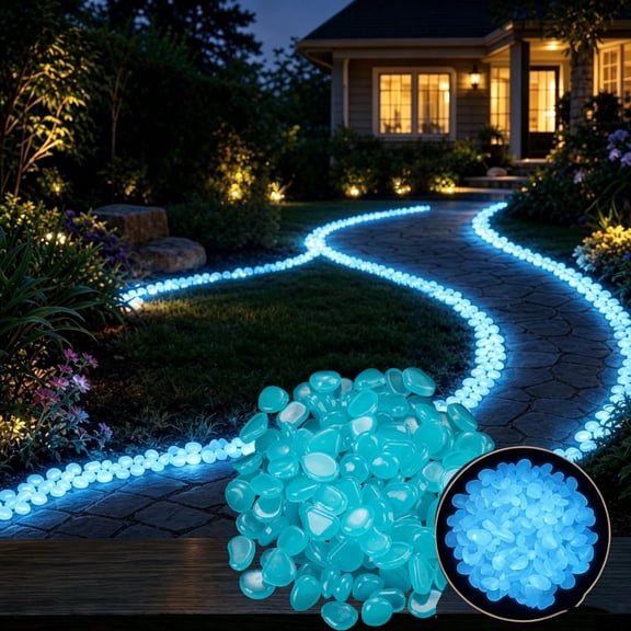 Outdoor Luminous Stones, Mixed Color Luminous Garden Pebbles Stepping Stone, Glow in the Dark Rocks for Driveway Walkway Stepping Stone Paths with Natural Look
