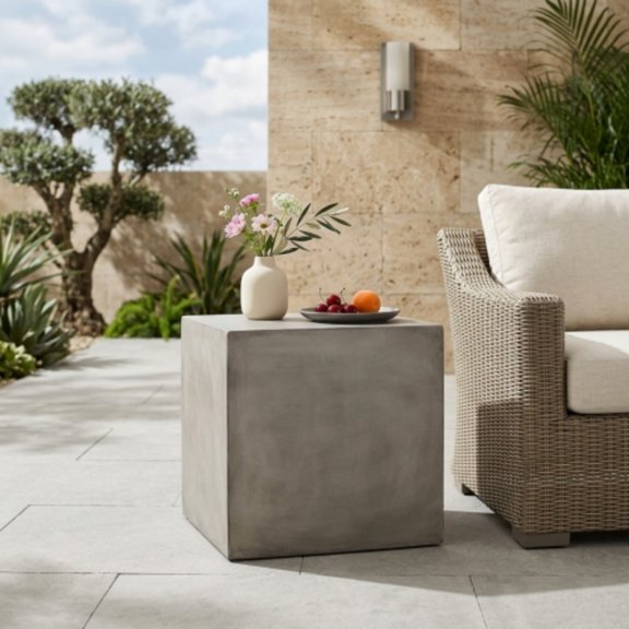 Light Gray Outdoor Side Table with Cube Design, MGO, 22" Square