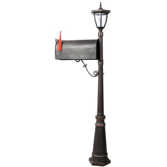 Outdoor Mailbox Post Light Combination Kit, Decorative Cast Aluminum Post-Mount Mailbox, Street Lamp With 6 Polycrystalline Solar Panels for Outdoor Doorway Garden