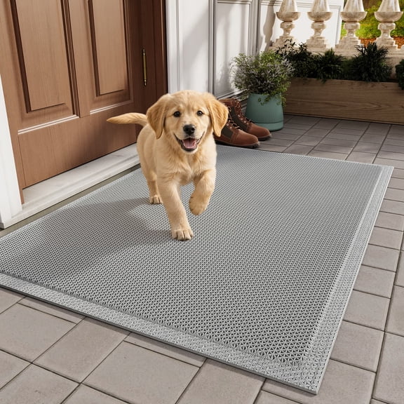 Outdoor Mat 20"x31", Heavy Duty Rubber Front Door Mat for Doorstep & Entryway, with Drainage Holes, Non-Slip Dirt Trapper, Commercial Grade for Restaurant Bar Pool, Gray