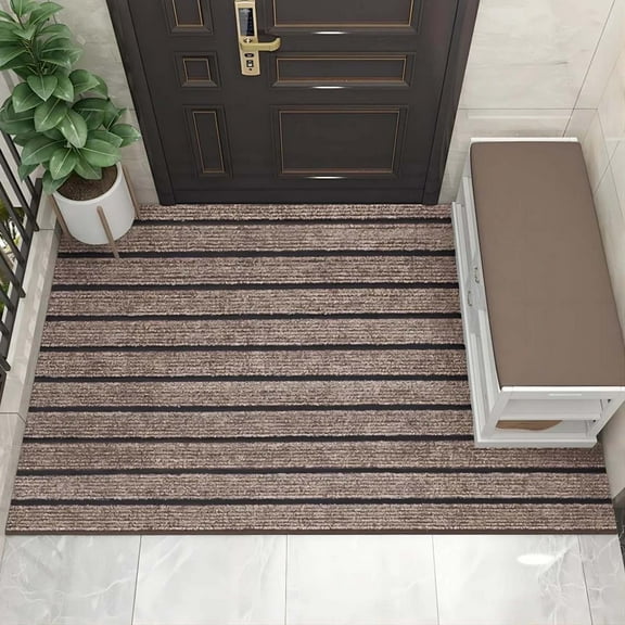 Outdoor Mat Modern Dirt Non Slip Doormat 24" X 36" Brown Polypropylene CarpetRubber, Coffee B