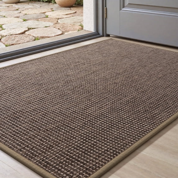 FEELHOME Door Mats for Inside 17"x30" Non Slip Rubber Welcome Mat for Inside Low-Profile Dirt Trapper Indoor Door Mats for Entryway Absorbent Washable Entry Rug Floor Mats Brown