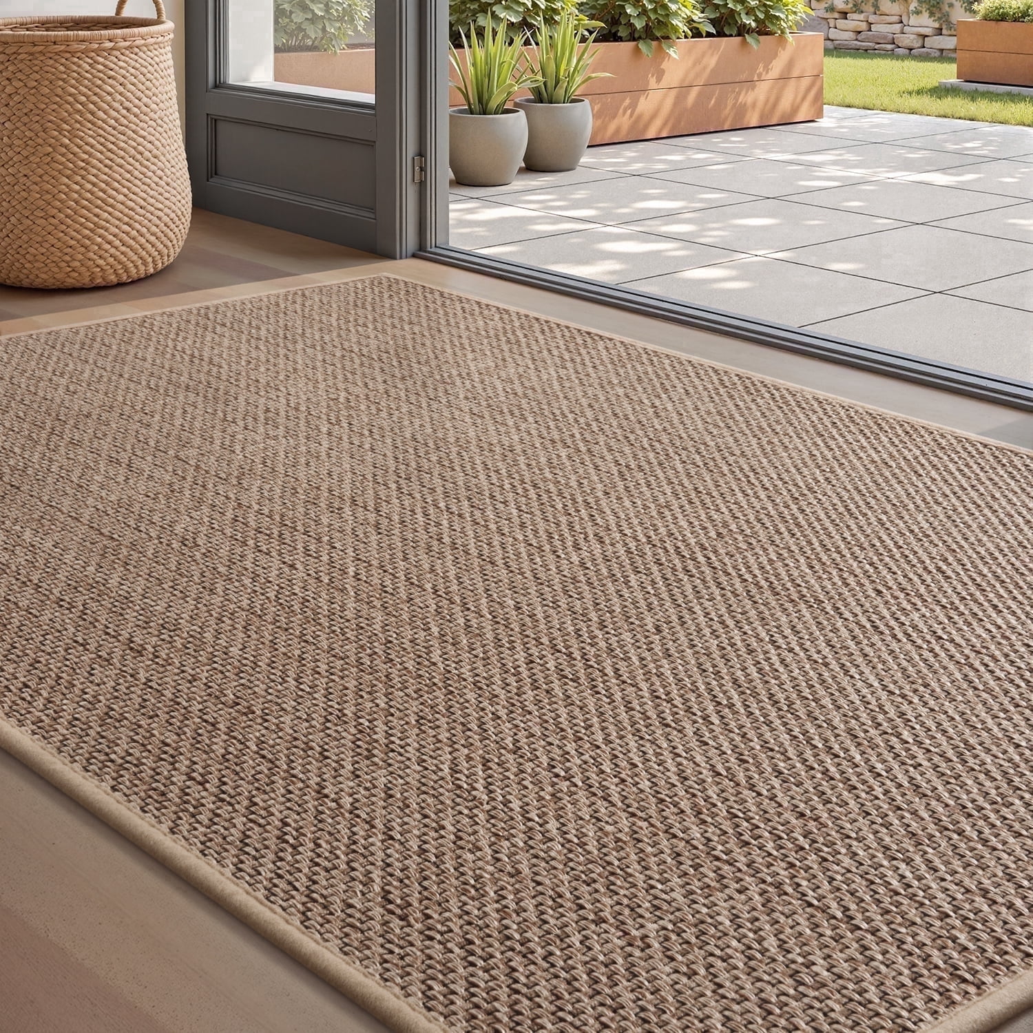 FEELHOME Door Mats for Inside 24"x35" Non Slip Rubber Welcome Mat for Inside Low-Profile Dirt Trapper Indoor Door Mats for Entryway Absorbent Washable Entry Rug Floor Mats Woven Braided Beige