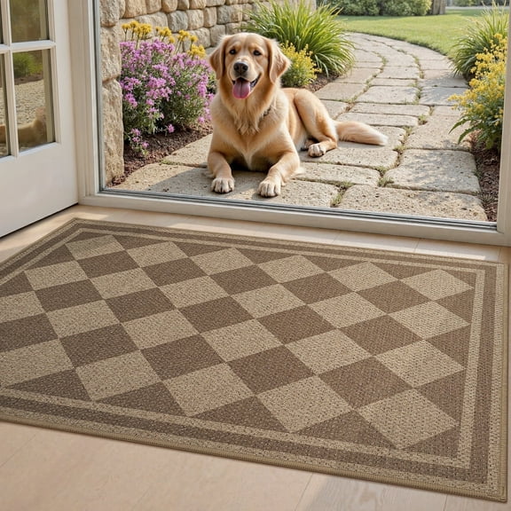VUNATE Doormat for Inside 20"x32" Entryway Rugs Non Slip Absorbent Welcome Mat Easy Jute Dirt Trapper Low-Profile Door Rug for Entryway Indoor Entry Mat Washable Indoor Doormat Beige