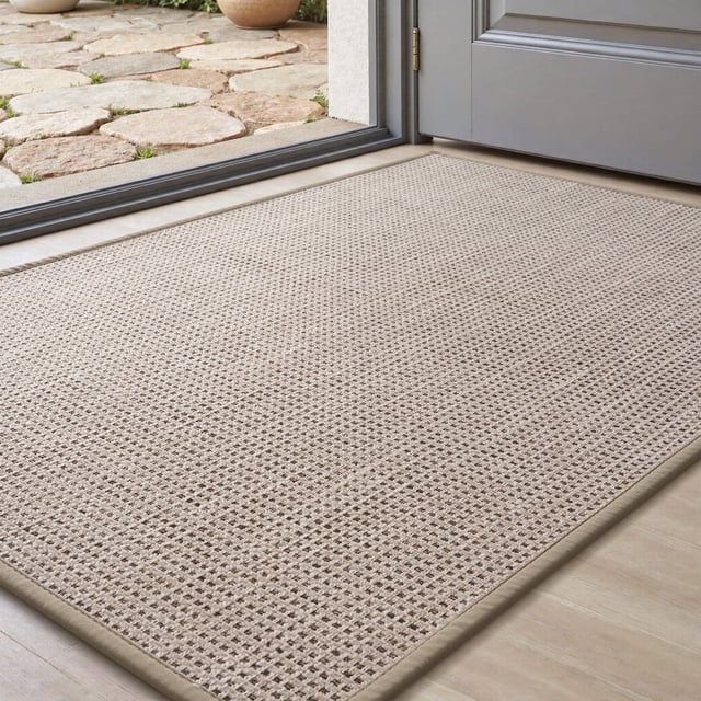 FEELHOME Door Mats for Inside 24"x47" Non Slip Rubber Welcome Mat for Inside Low-Profile Dirt Trapper Indoor Door Mats for Entryway Absorbent Washable Entry Rug Floor Mats Beige