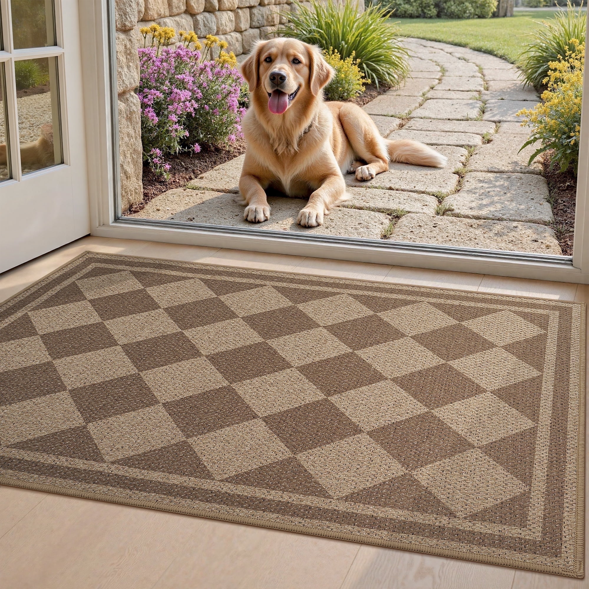 VUNATE Doormat for Inside 35"x59" Entryway Rugs Non Slip Absorbent Welcome Mat Easy Jute Dirt Trapper Low-Profile Door Rug for Entryway Indoor Entry Mat Washable Indoor Doormat Beige