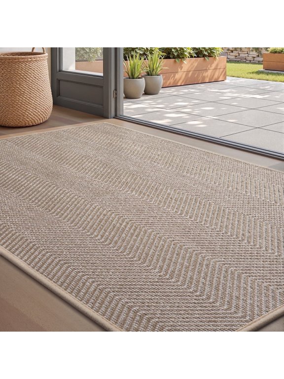 Door Mats for Inside 24"x47" Non Slip Rubber Welcome Mat for Inside Low-Profile Dirt Trapper Indoor Door Mats for Entryway Absorbent Washable Entry Rug Floor Mats Modern Herringbone Beige