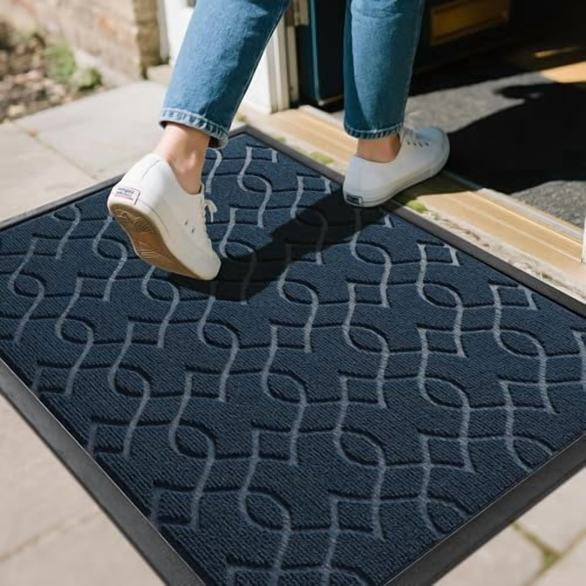 Outdoor Mats for Front Door 29.5x17, All-Season Waterproof Doormat Outdoor Entrance, Heavy Duty Non-Slip Outside Door Mat for Garage Patio Proch Entryway Indoor, Blue