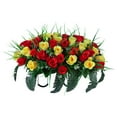 thumbnail image 1 of Outdoor Memorial Grave Saddle - Red & White Silk Rose Headstone Decoration, All-Weather Artificial Flowers for Cemetery & Gravesite, 1 of 5