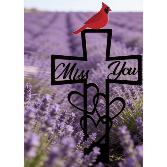 Outdoor Memorial Stake Set Cross Cardinal Grave Plaque Weather Resistant Metal