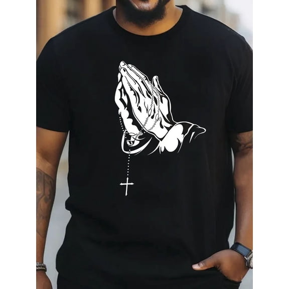 Outdoor Men'S T-Shirt, Comfortable And Breathable, Summer Men'S Prayer Gesture Printed T-Shirt, Fashionable Casual Short Sleeved Men'S T-Shirt