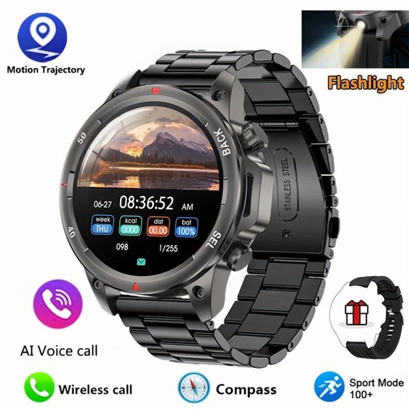 Outdoor Men Smartwatch GPS Trajectory 360HD Display LED Lamp Wireless Call NFC Compass Fitness Wristwatch Father Day Holiday Gift