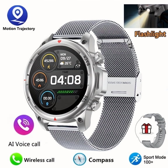 2024 Men GPS Smart Watch, 360*360 HD Screen, LED Flashlight NFC Wireless Call AI Voice Compass Outdoor Fitness Tracker, Father's Day Gift