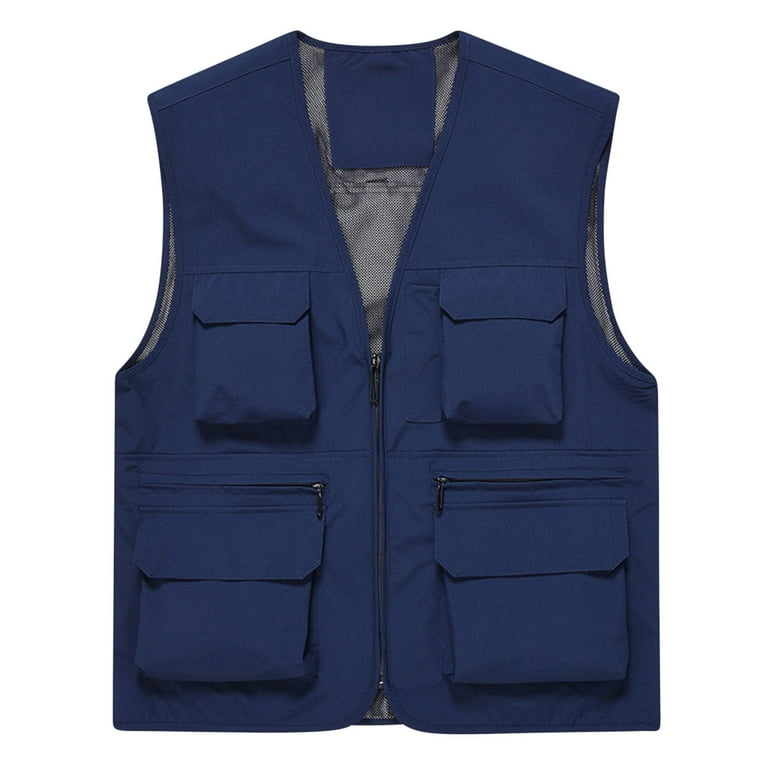Outdoor for Men Vests Multi Pockets Zip Up Waistcoats Solid Lightweight Tooling Vests Fishing Safari Travel Vests Fishing Vest Outdoor Climbing Vest Navy XXXXXL Walmart
