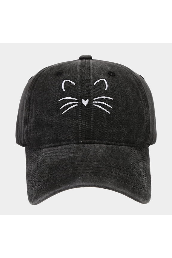 Outdoor Men's Exquisite Cat Beard Embroidery Washable Baseball Cap Washed Old Duckbill Hat Sports Casual Sun Hat
