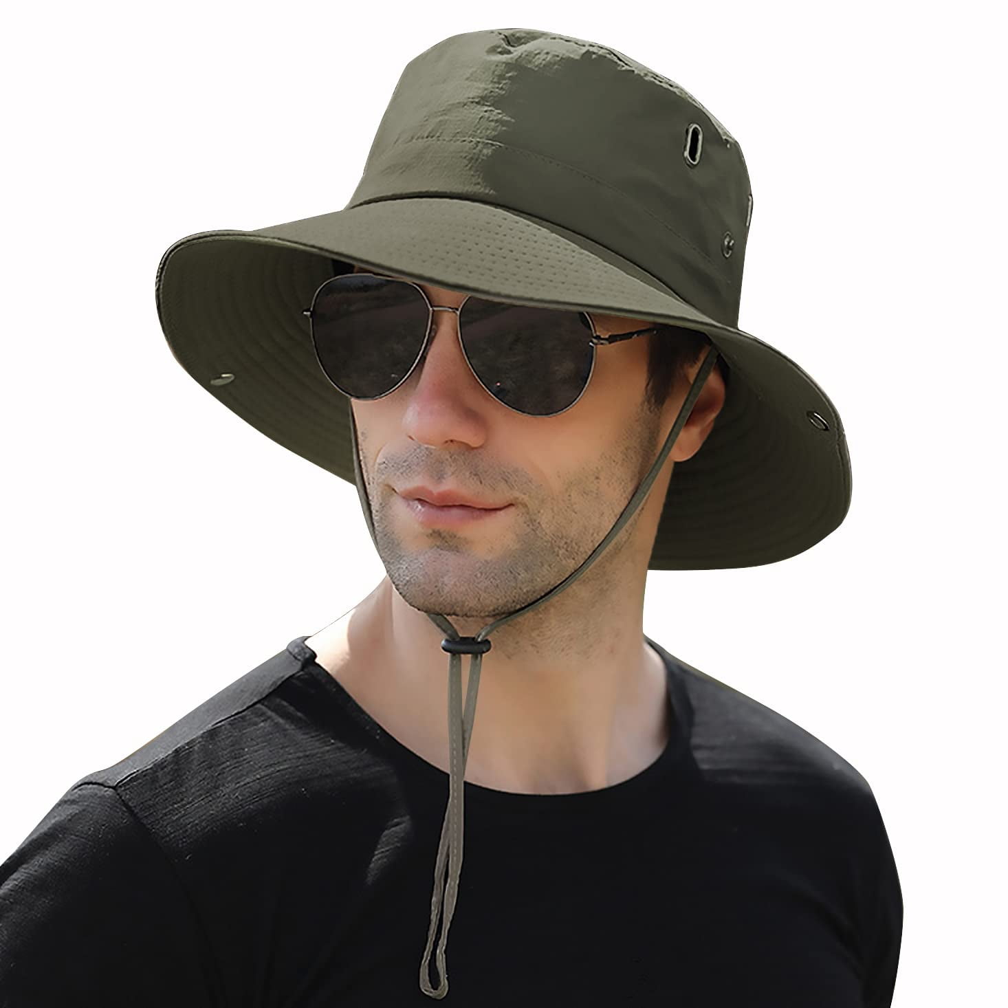 Waterproof UPF50+ Wide Brim Sun Hat Foldable Lightweight Adjustable Unisex Waterproof UPF 50+ Bucket Hat for Women Men - Beige, One  main image 2