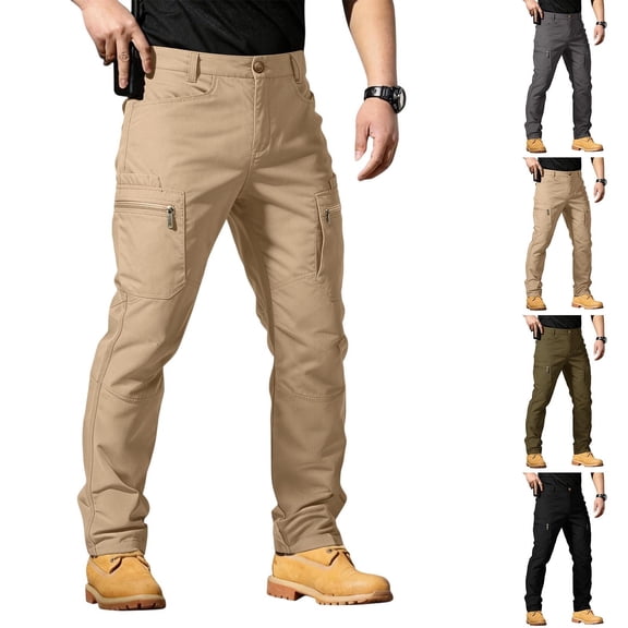 Outdoor Men's Tactical Pants with Zippered Cargo Pockets and Elastic Waistband Showcasing Slim Fit Design for All Seasons Including Spring Summer Fall Winter Black XXL