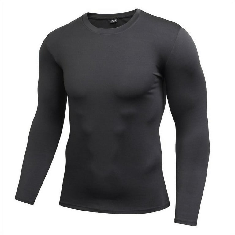Outdoor Mens Quick Dry Fitness Compression Long Sleeve Baselayer Body Under  Shirt Tight Sports Gym Wear Top Shirt,Black 