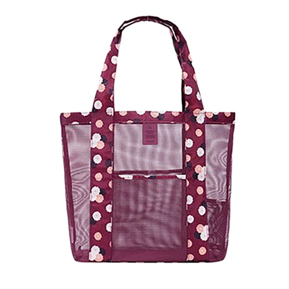 Outdoor Mesh Beach Bag Outdoor Travel Bag Shoulder Beach Mesh Bag Beach Bag Storage Case,Wine,Oxford Fabric
