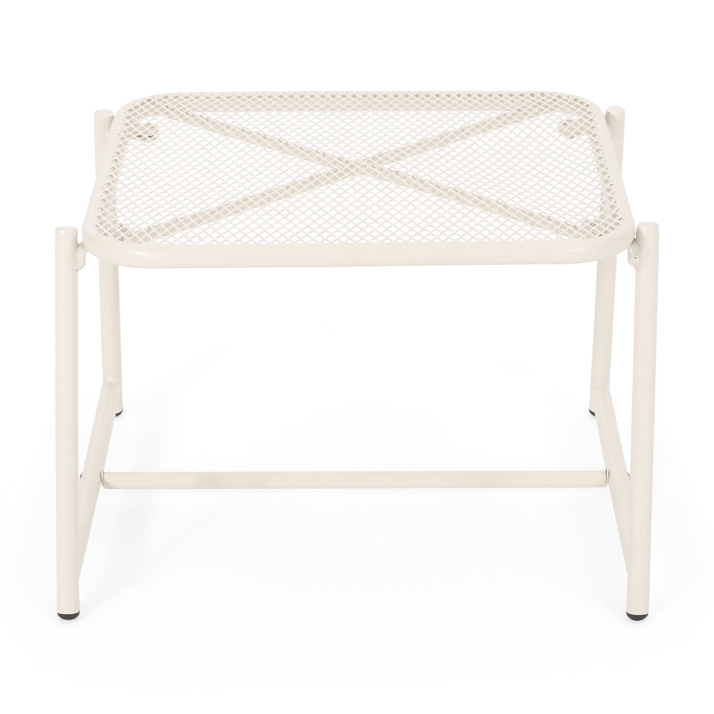 Outdoor Mesh Metal Side Table 13 Inch H, Compact Accent Table for Patio Garden, White