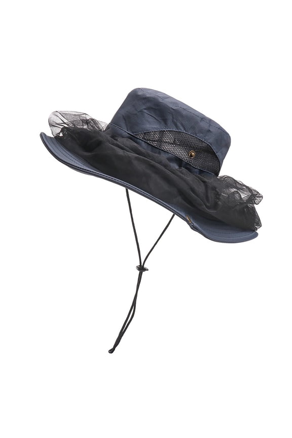 Outdoor Mesh Mosquito Insect Hat | Quick Dry Sun Protection Fisherman Cap with Veil Hood | Breathable Dacron Mesh | Foldable Packable Hiking Climbing Gear | Adjustable Chin Strap | 1 Piece