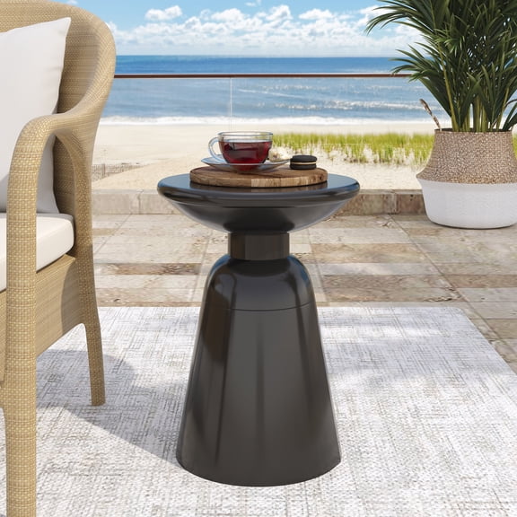 Outdoor Metal Accent Table, Large Pedestal Side Table for Patio, Deck, and Pool, No Assembly Required, 15x15 Inch, Black