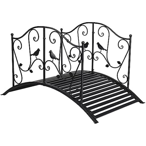 Outdoor Metal Arch Backyard Garden Bridge with Safety Siderails,Easy Assembly$$Garden & Patio