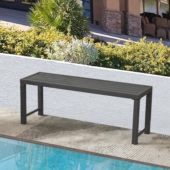 Outdoor Metal Backless Bench, 46" Patio Garden Bench for Outdoor, All Wheather Outdoor Bench for Garden, Backyard, Porch, Grey