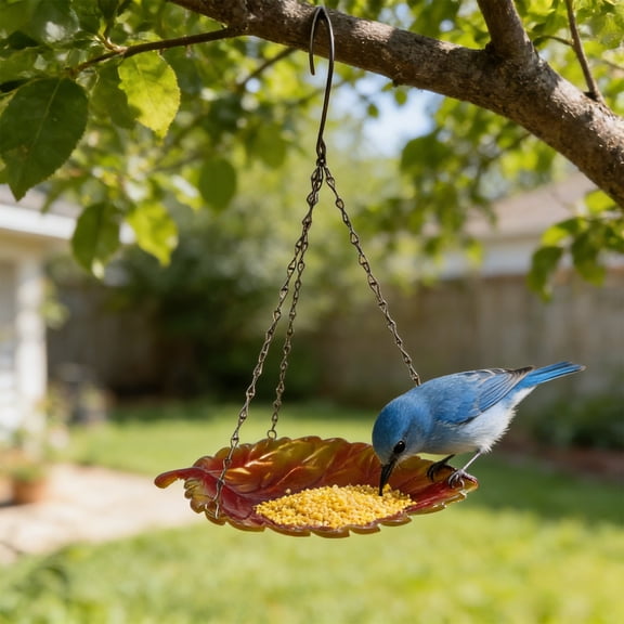 Outdoor Metal Bird Feeder Garden Decoration Wrought Iron Feeding Station Leaf-Shaped Tray for Small Birds 10.24x14.17 inches