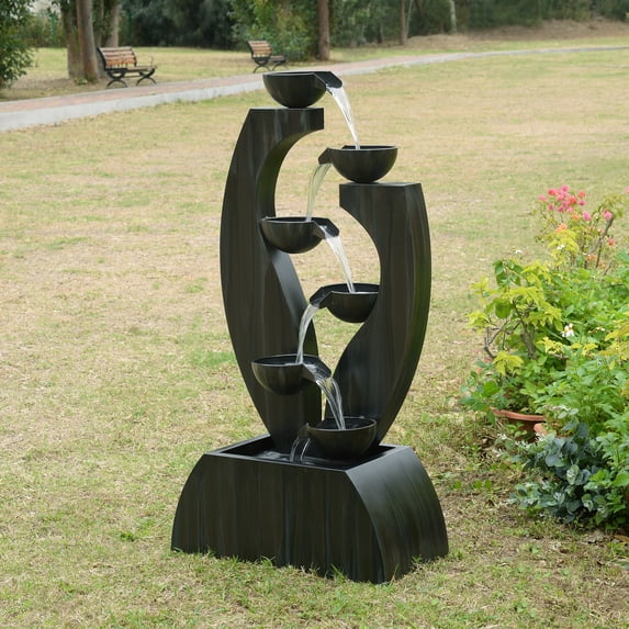 Hi-Line Gift Ltd. Outdoor Metal Cups Fountain with Rusty Gray Finish